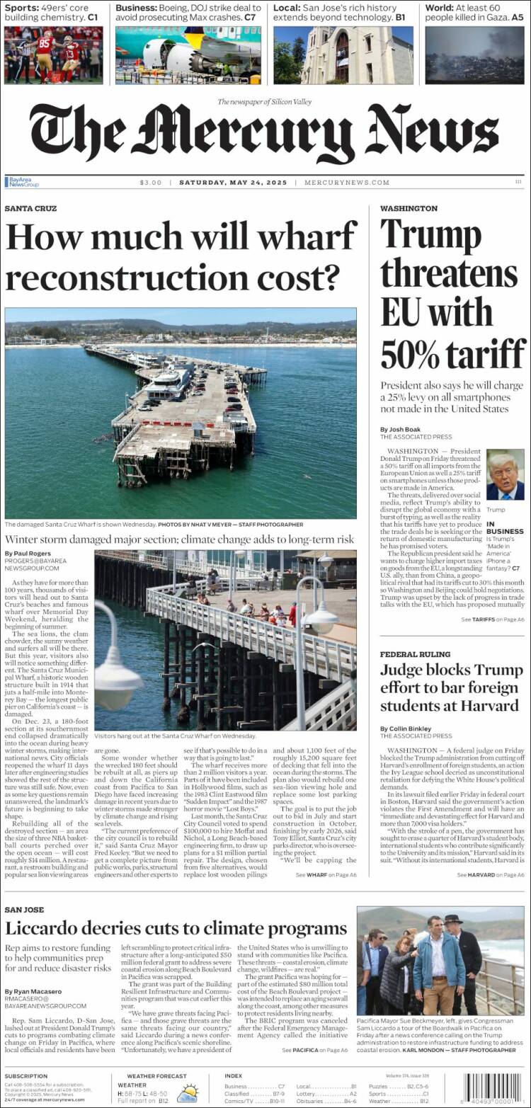 Portada de San Jose Mercury News (USA)