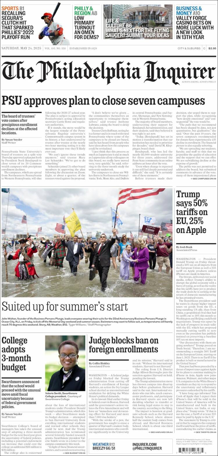 Portada de Philadelphia Inquirer (USA)