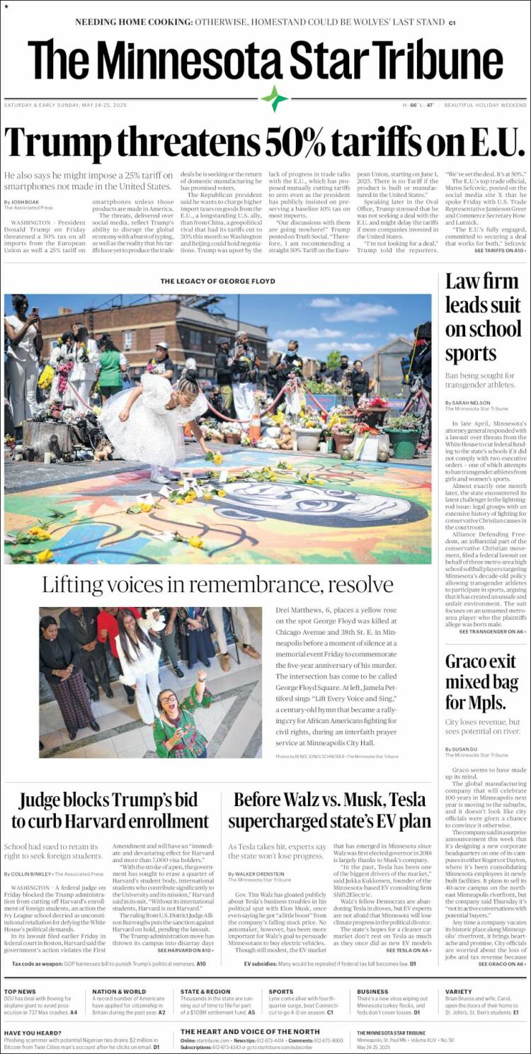 Portada de Star Tribune (USA)