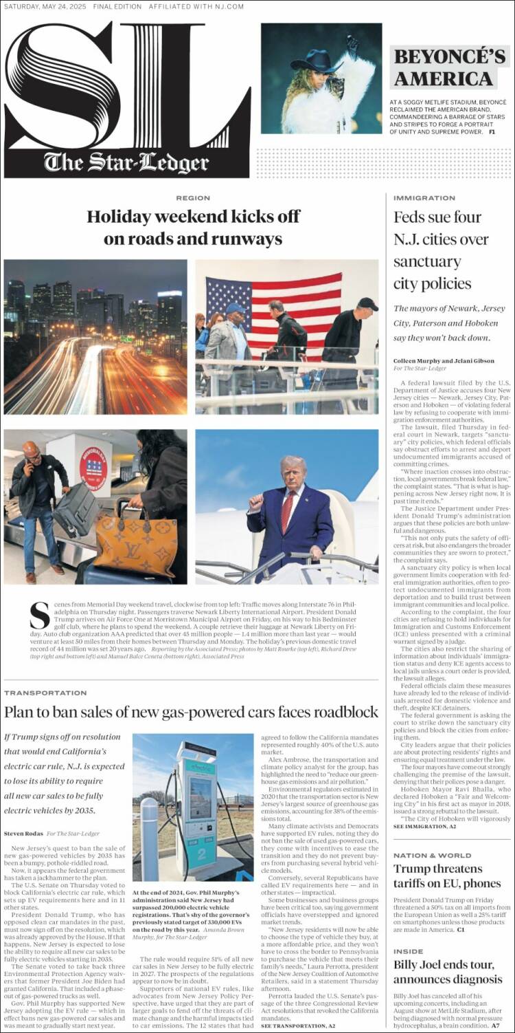 Portada de Star-Ledger (USA)