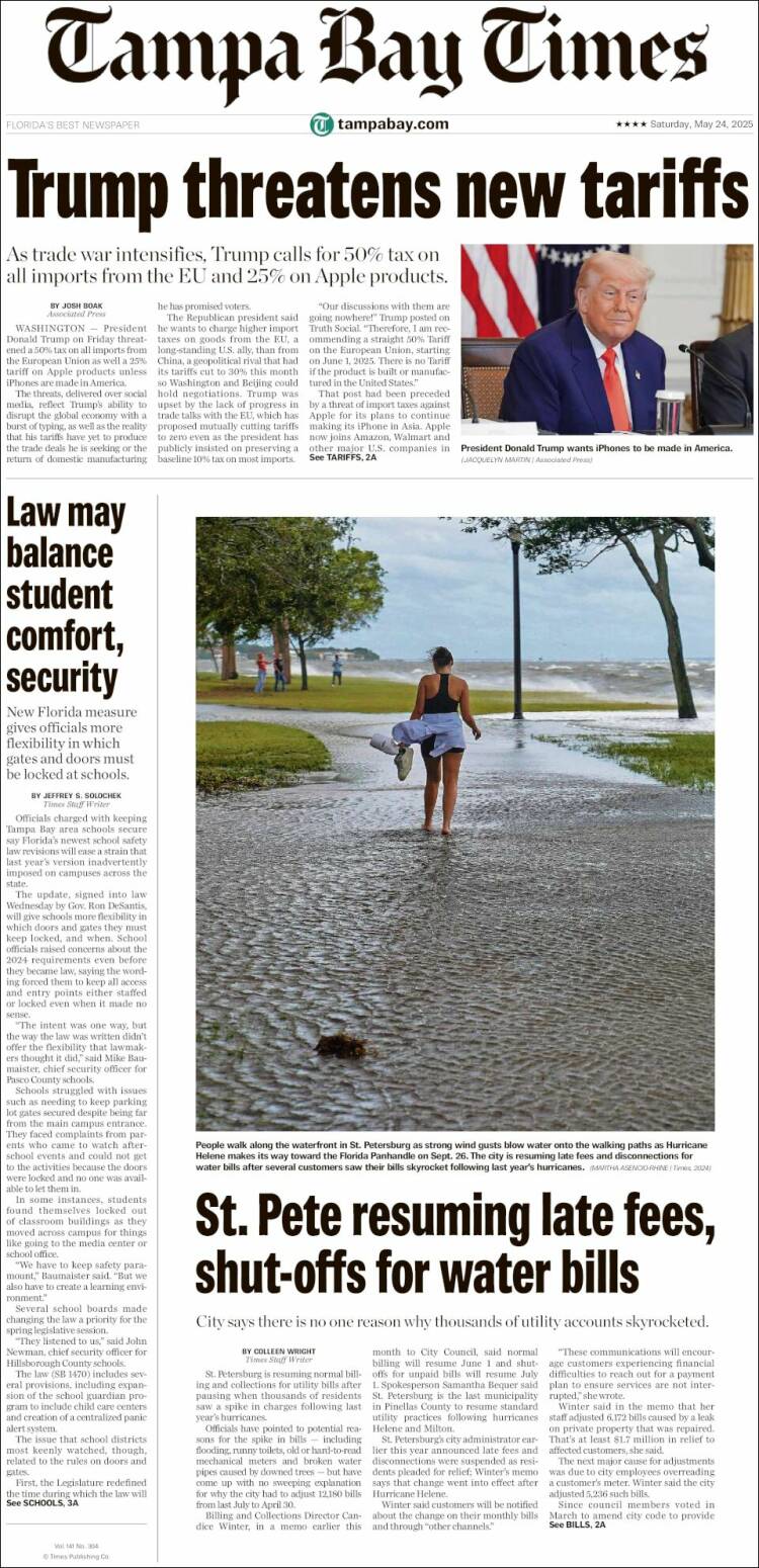 Portada de Tampa Bay Times (USA)