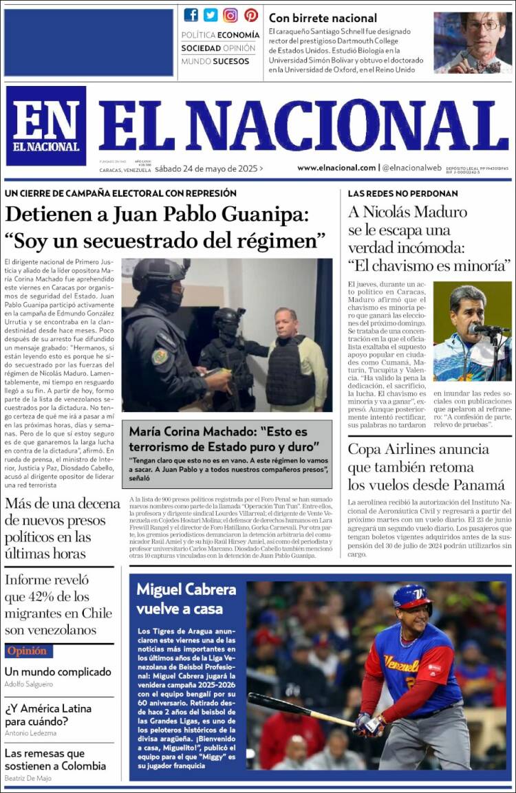 Portada de El Nacional (Venezuela)