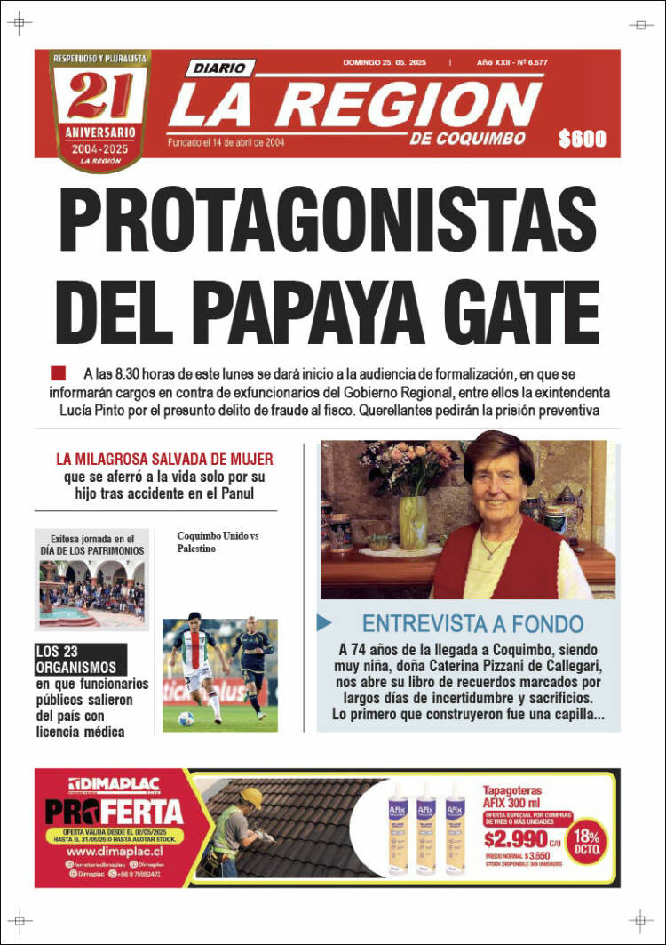 Portada de Diario La Región de Coquimbo (Chile)