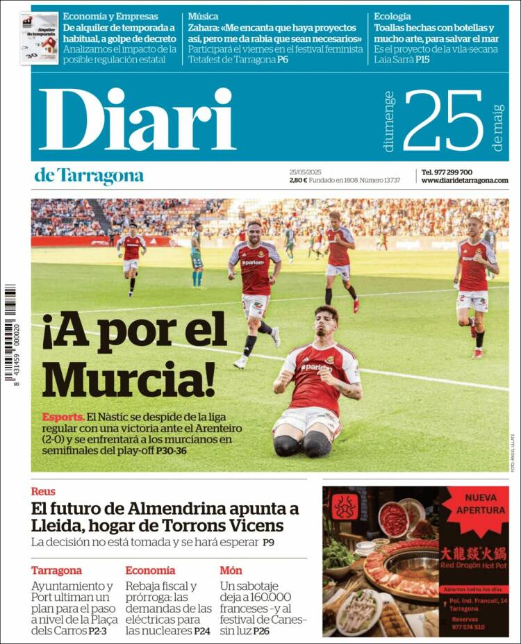 Portada de Diari de Tarragona (España)