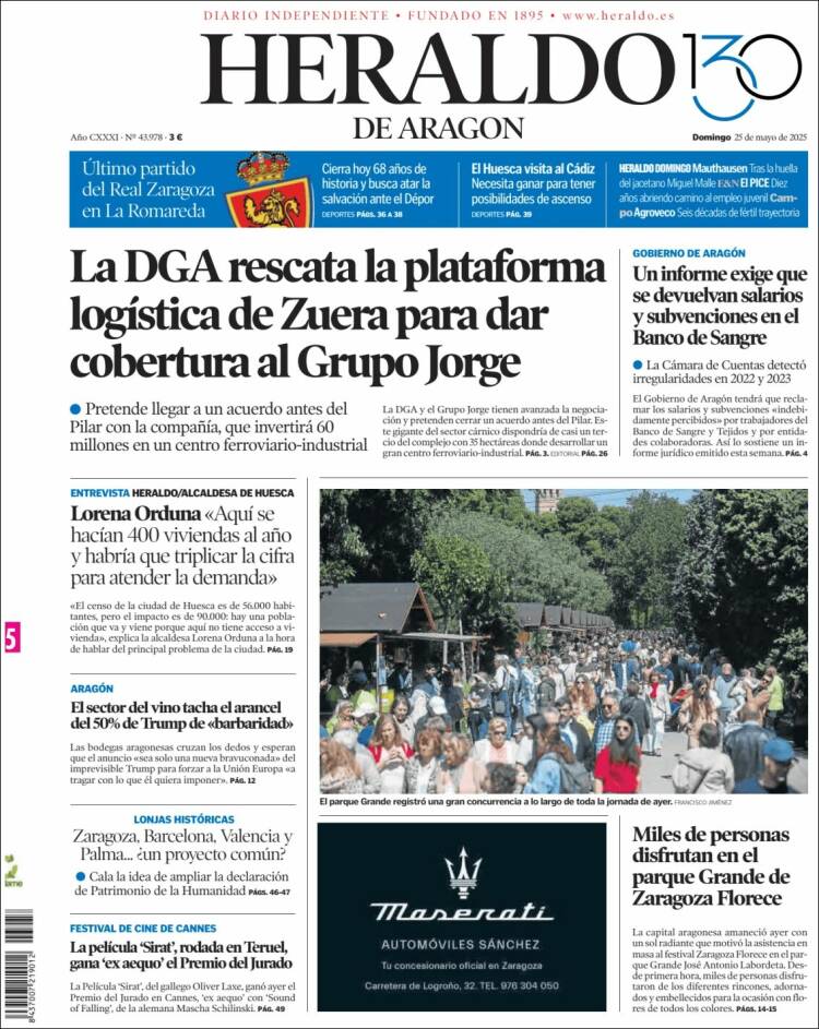 Portada de Heraldo de Aragón (España)