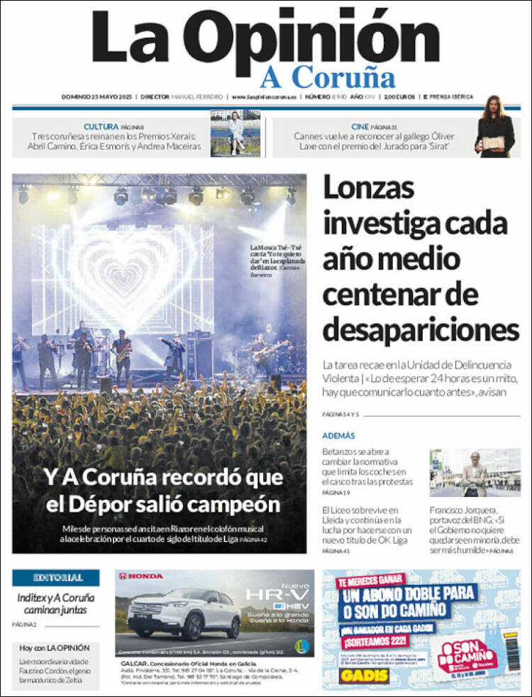 Portada de La Opinión de A Coruña (España)