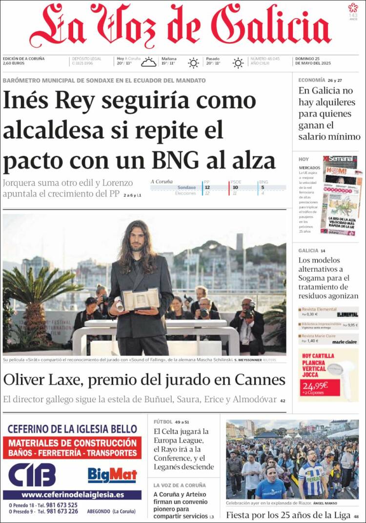 Portada de La Voz de Galicia (España)