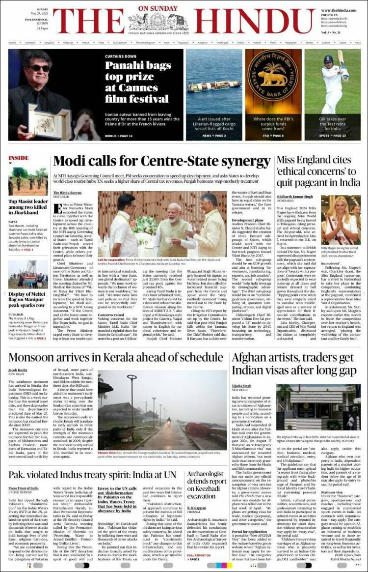 Portada de The Hindu (Inde)