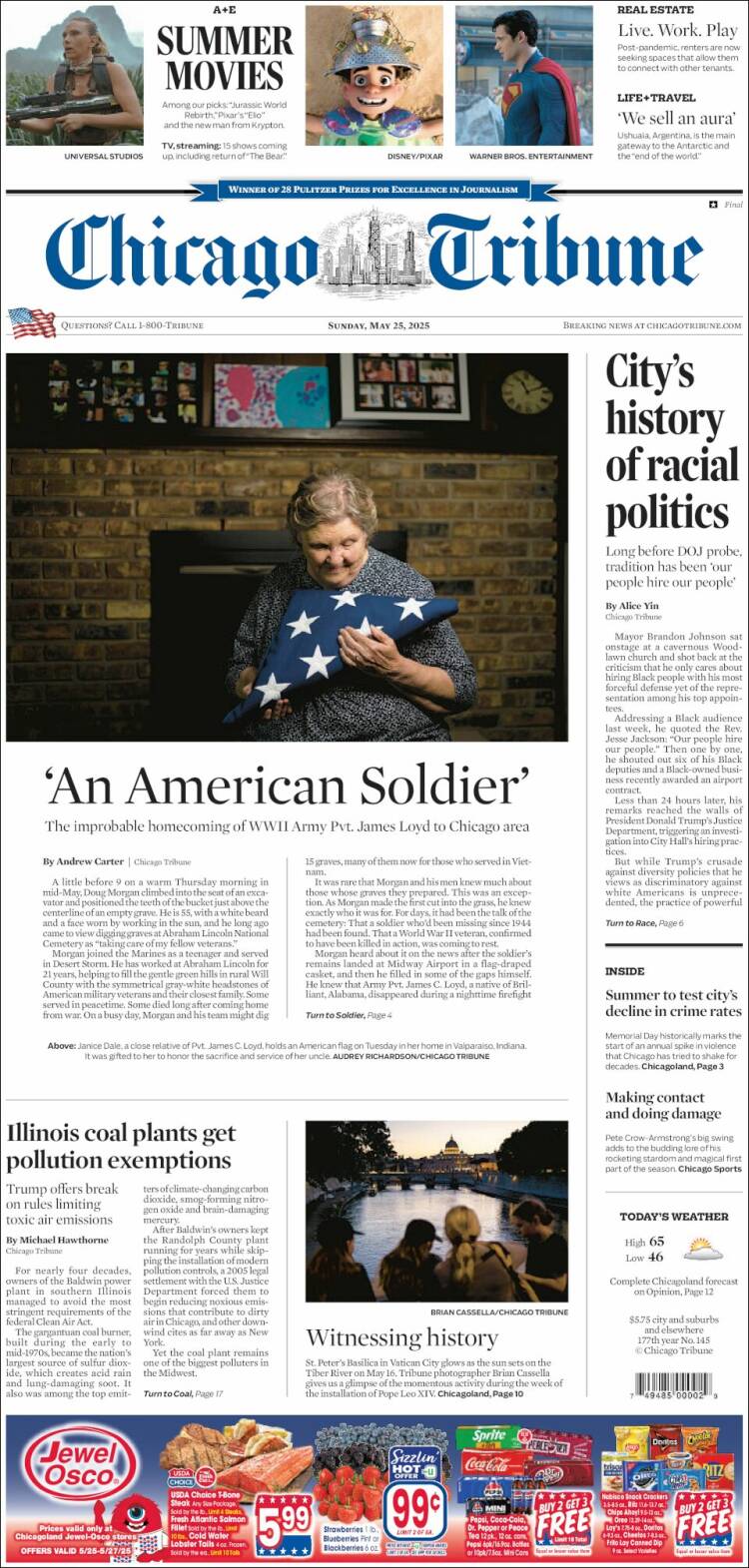 Portada de Chicago Tribune (USA)