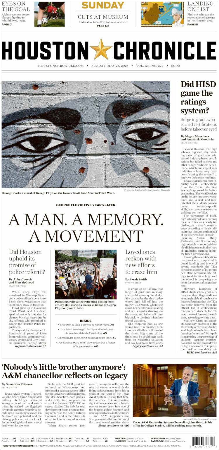 Portada de Houston Chronicle (USA)