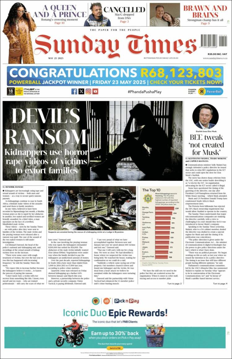 Portada de The Times (South Africa)