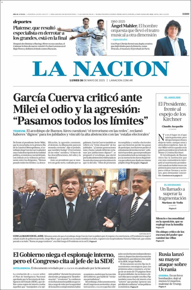 Portada de La Nación (Argentina)