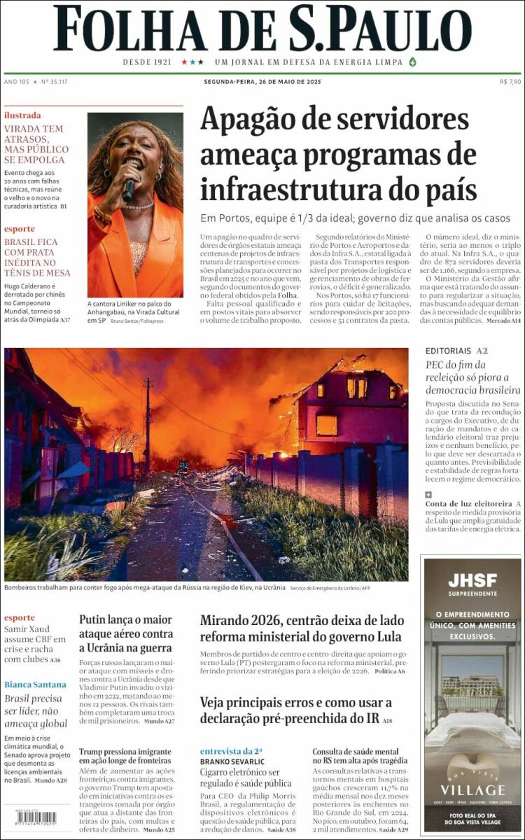 Portada de Folha de São Paulo (Brasil)
