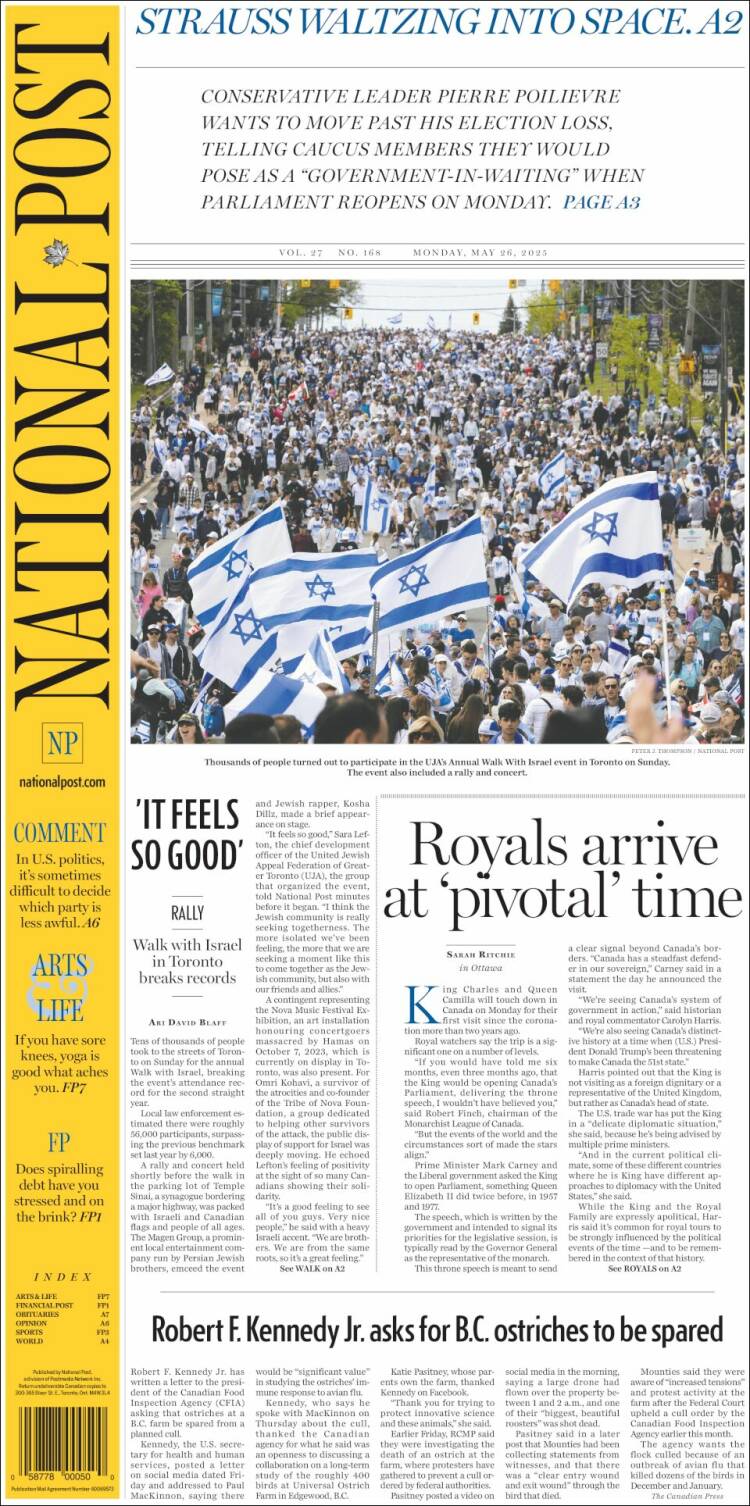 Portada de The National Post (Canada)