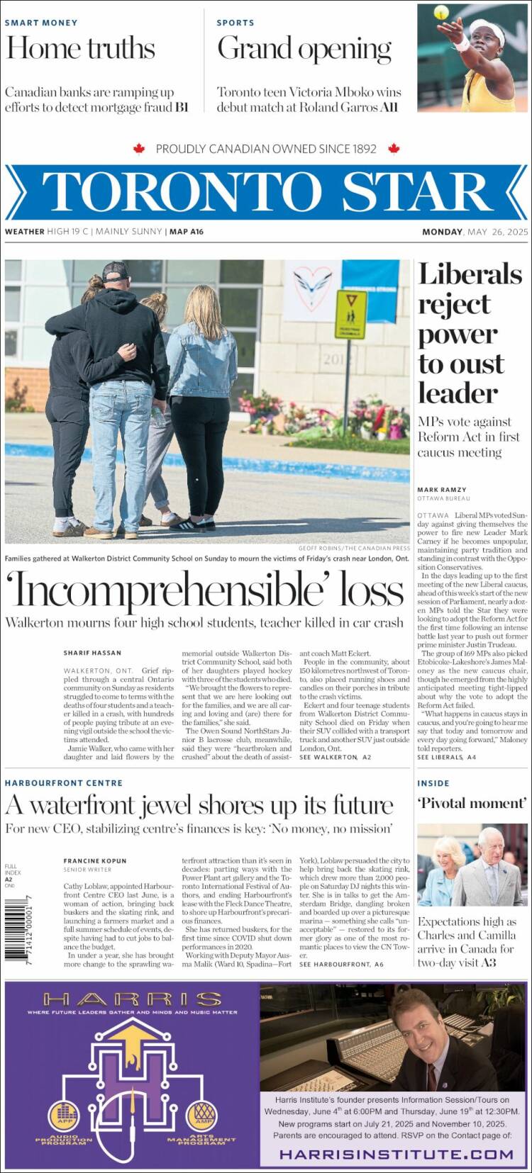 Portada de The Toronto Star (Canada)