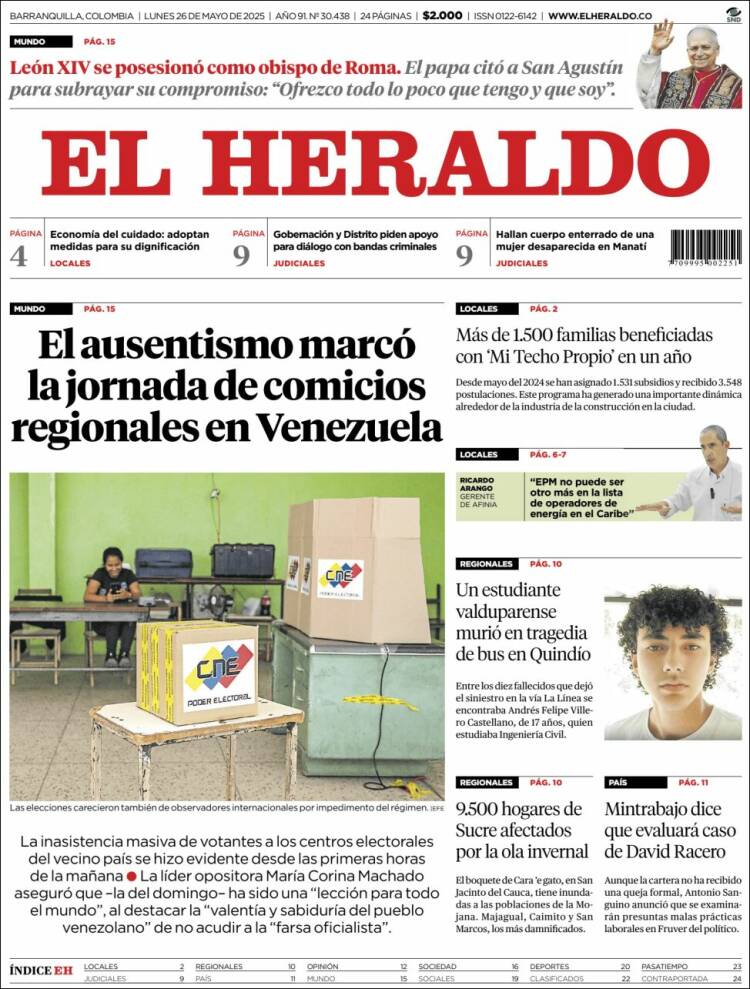 Portada de El Heraldo (Colombia)