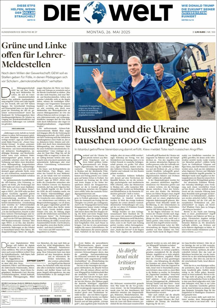 Portada de Die Welt (Germany)