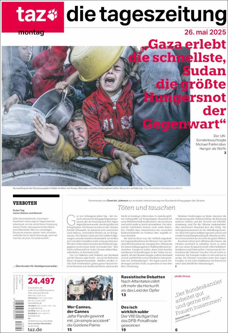Portada de Die Tageszeitung (Germany)