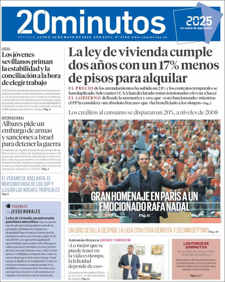 Portada de 20 Minutos - Sevilla (España)