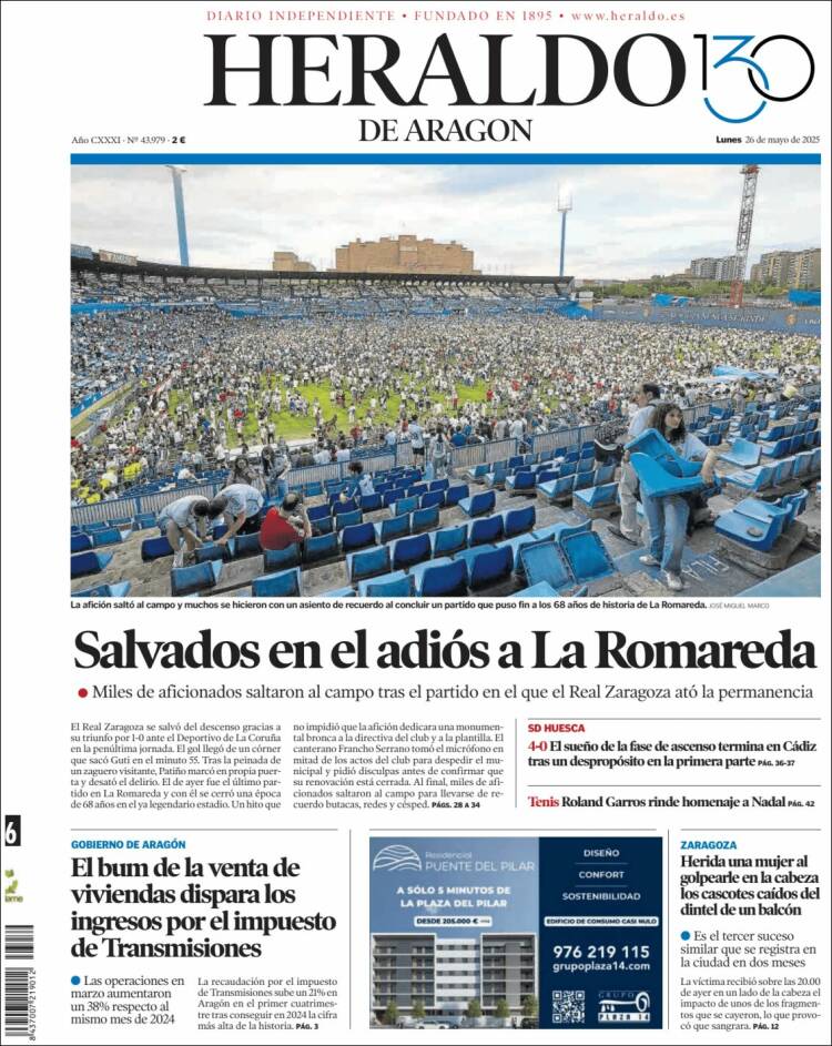 Portada de Heraldo de Aragón (España)