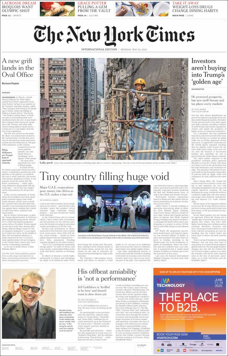 Portada de International New York Times (Europe)