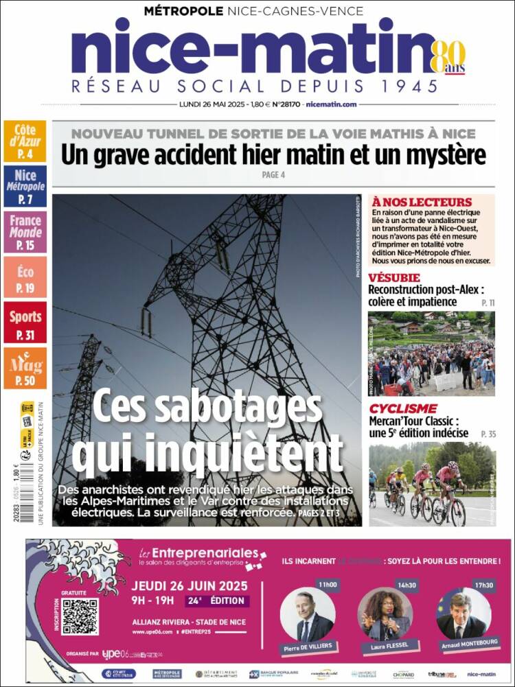 Portada de Nice-Matin (Francia)
