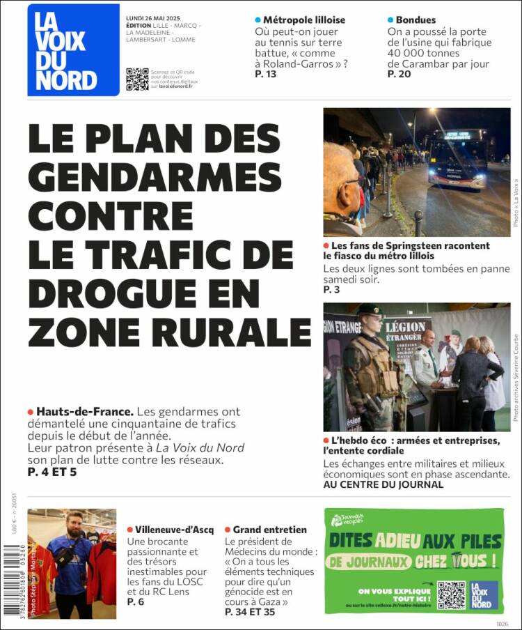 Portada de La Voix du Nord (Francia)