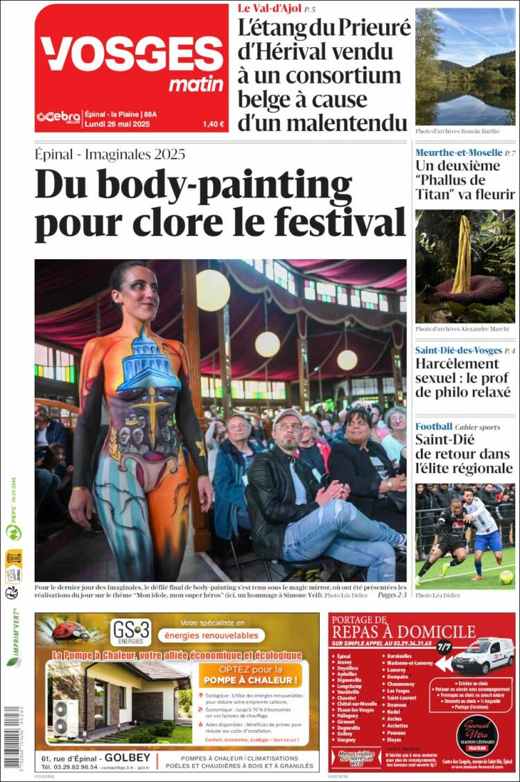 Portada de Vosges Matin (Francia)