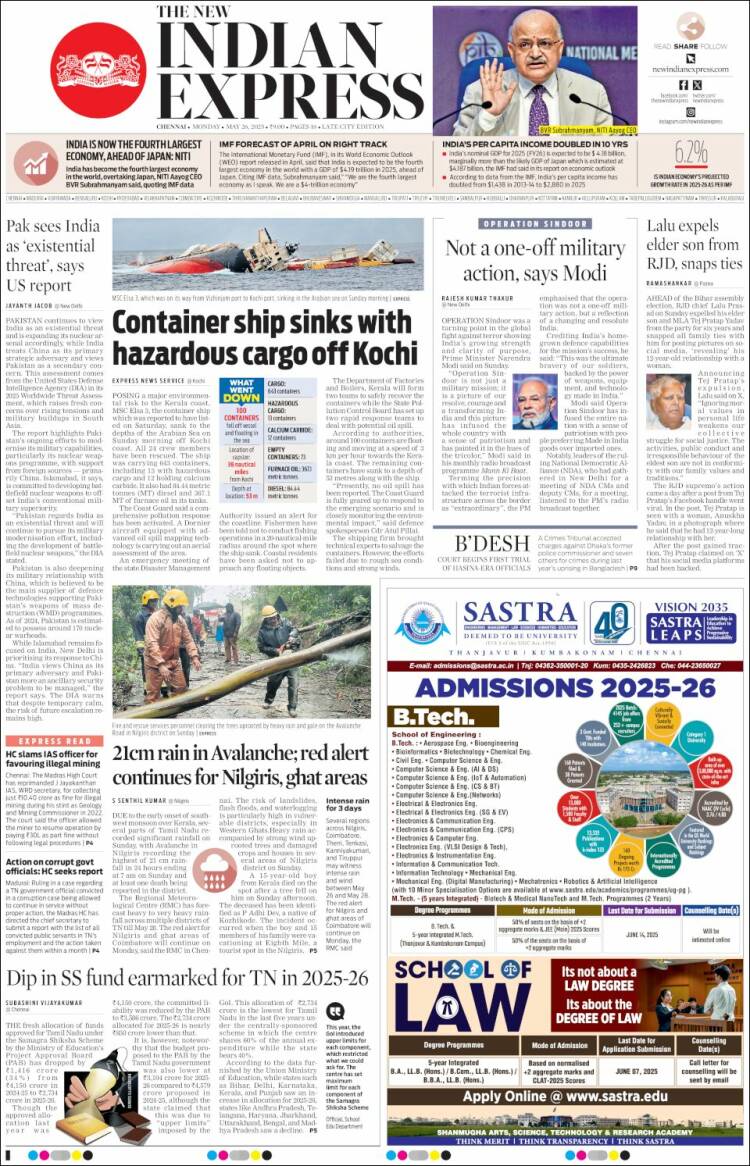 Portada de New Indian Express (India)