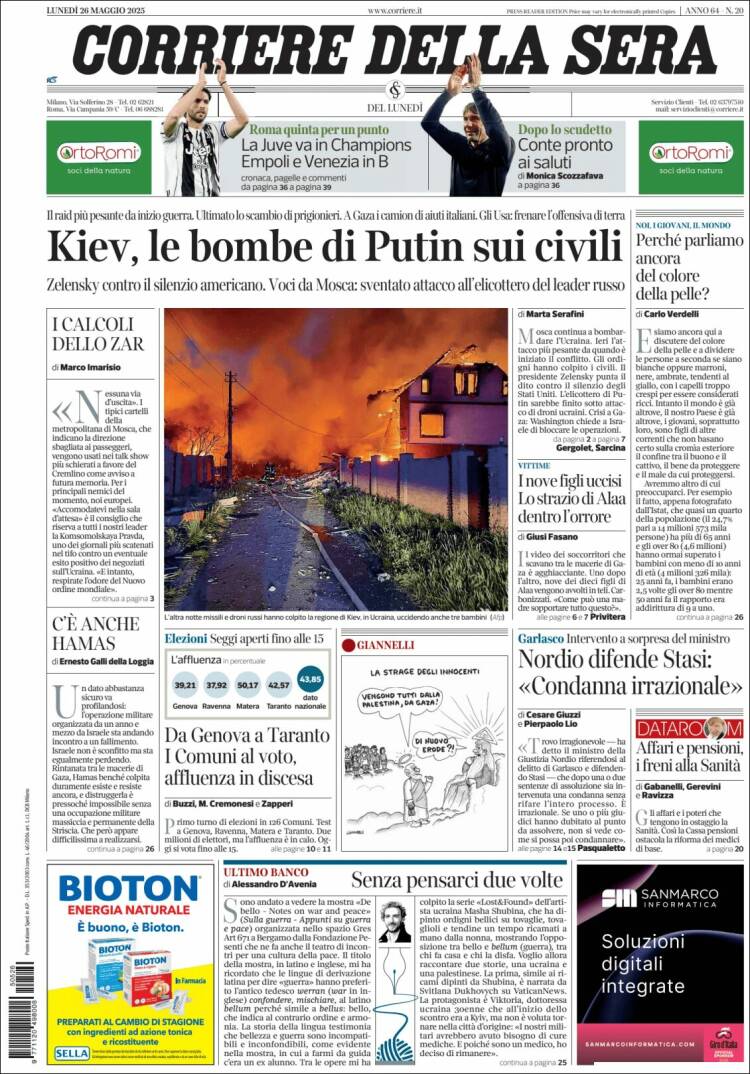 Portada de Corriere della Sera (Italy)
