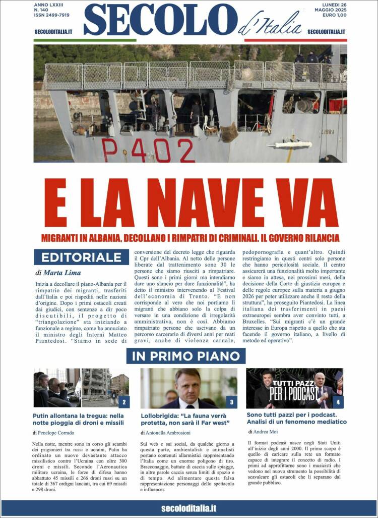 Portada de Secolo d'Italia (Italy)