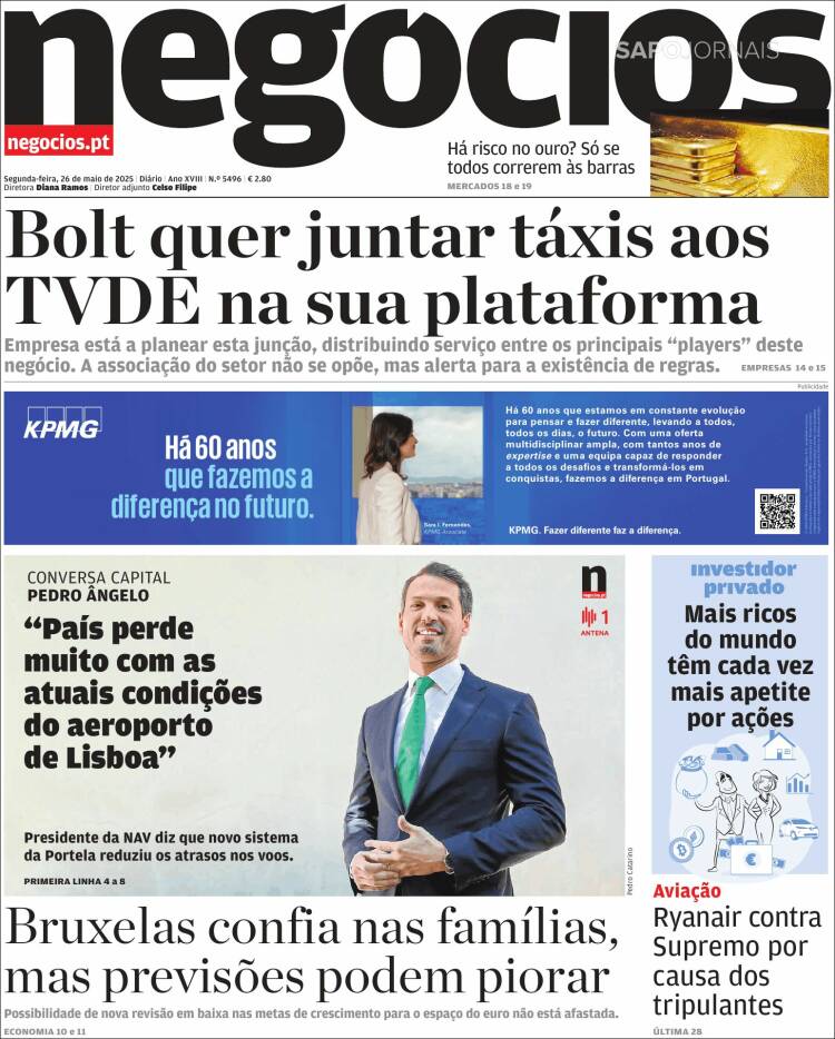 Portada de Jornal de Negócios (Portugal)