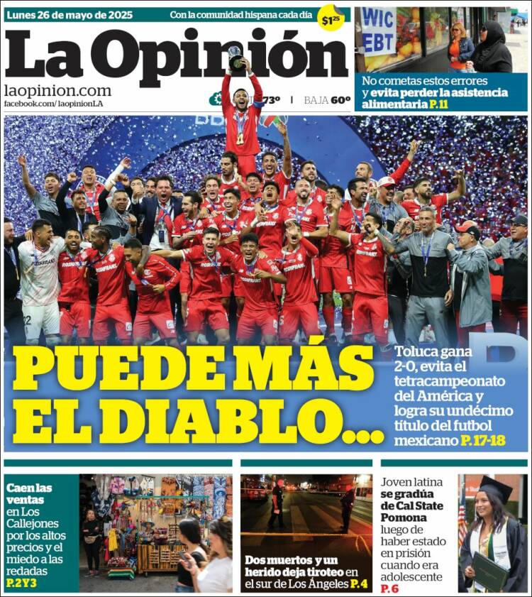 Portada de La Opinión (USA)