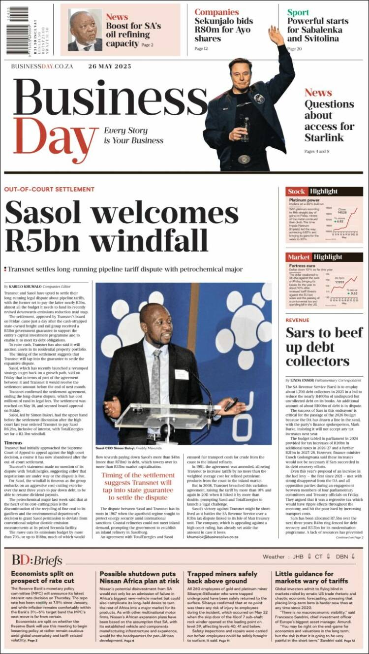 Portada de Business Day (South Africa)