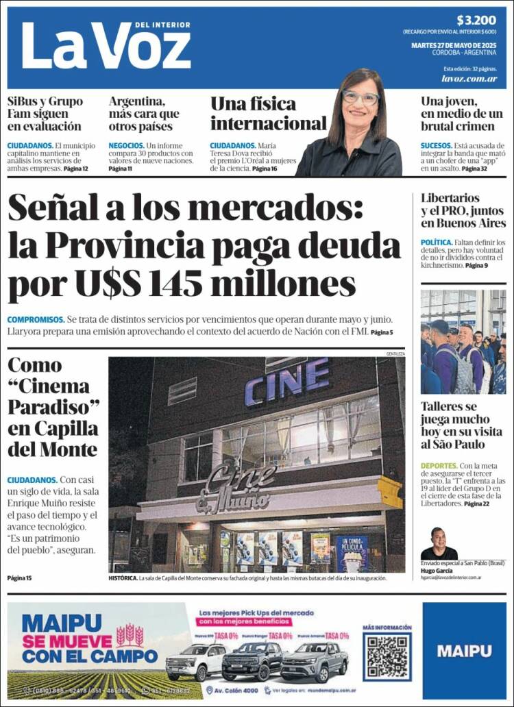 Portada de La Voz del Interior (Argentina)