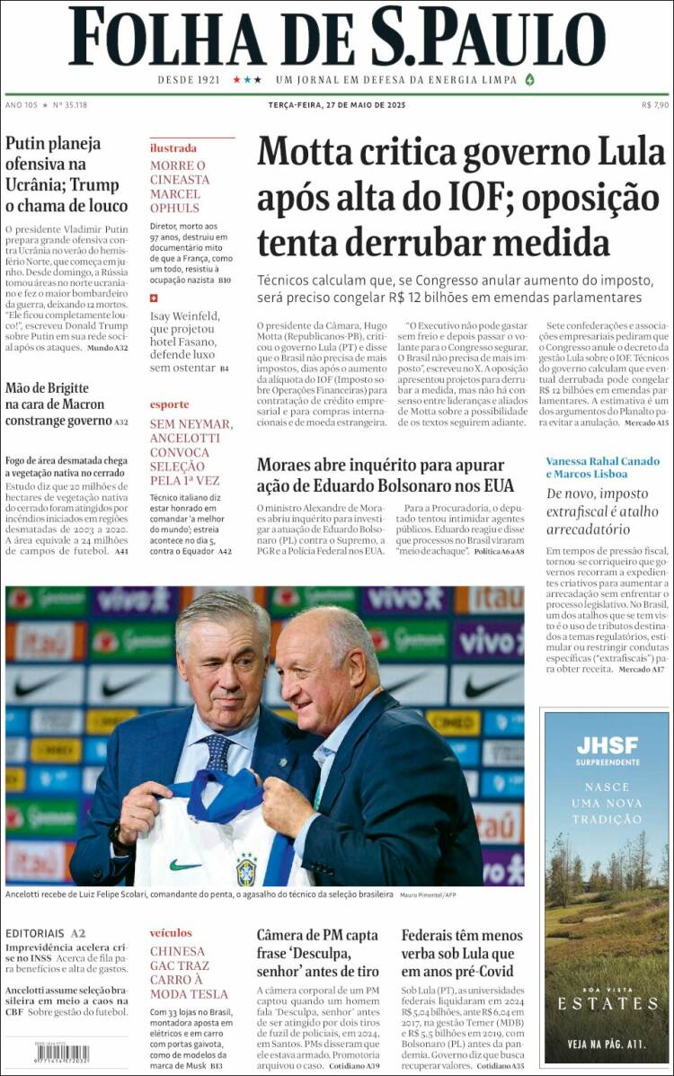 Portada de Folha de São Paulo (Brasil)