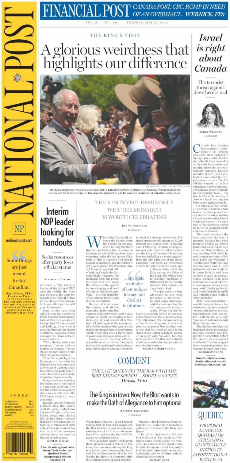 Portada de The National Post (Canada)
