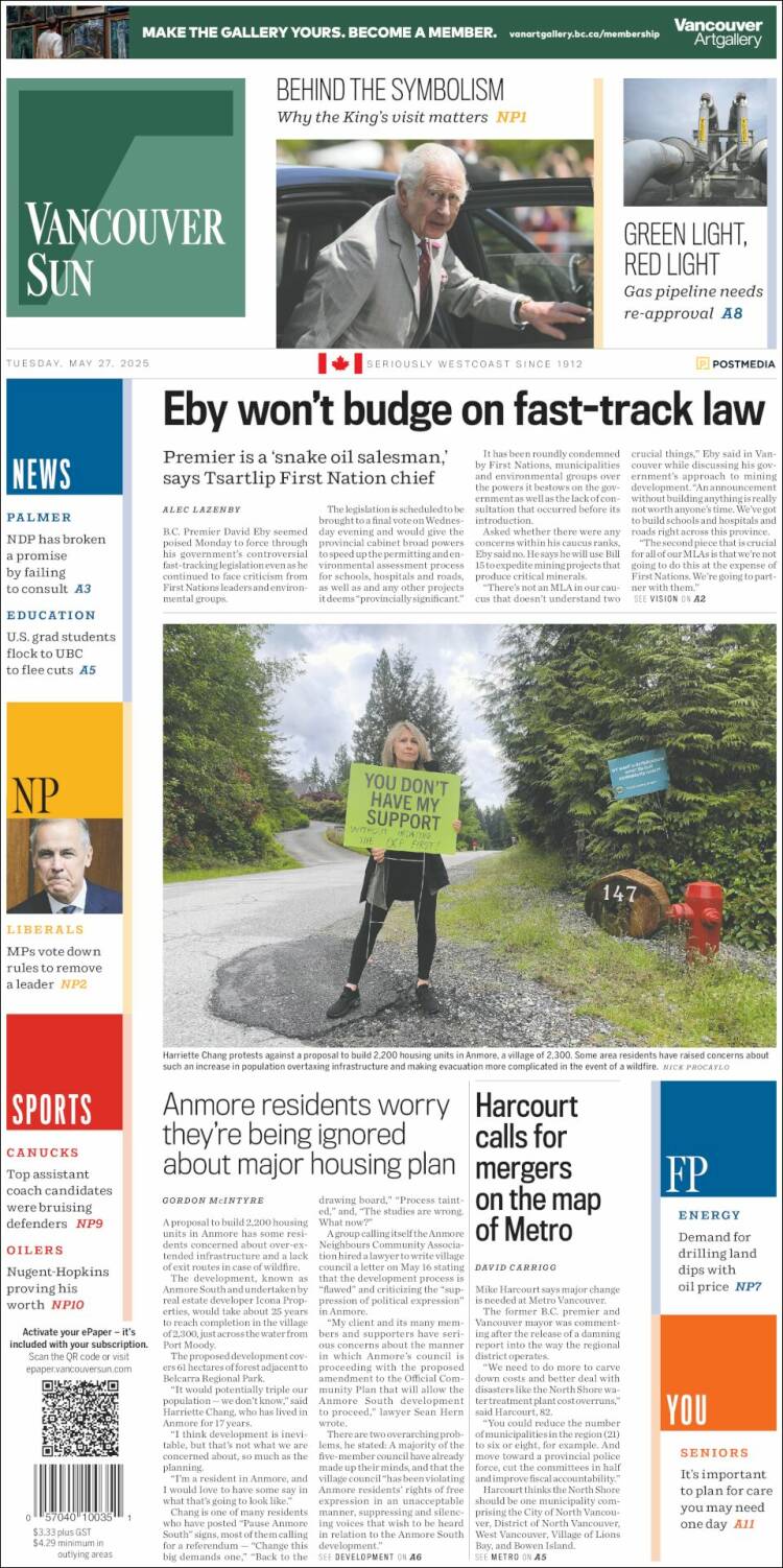 Portada de The Vancouver Sun (Canadá)