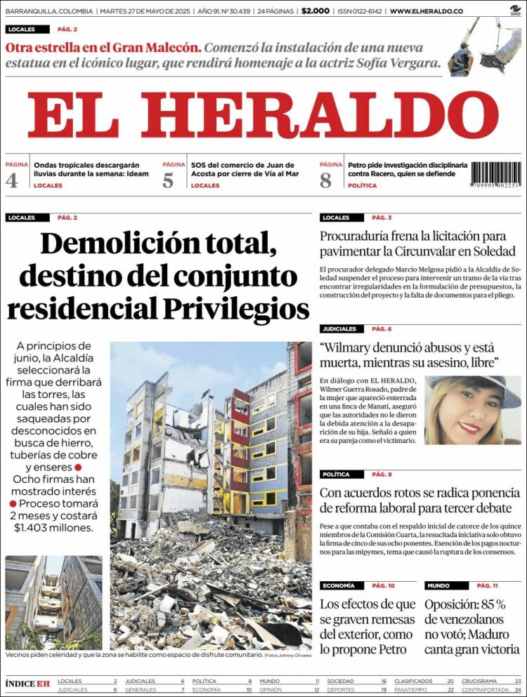 Portada de El Heraldo (Colombia)