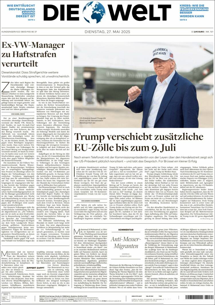 Portada de Die Welt (Germany)