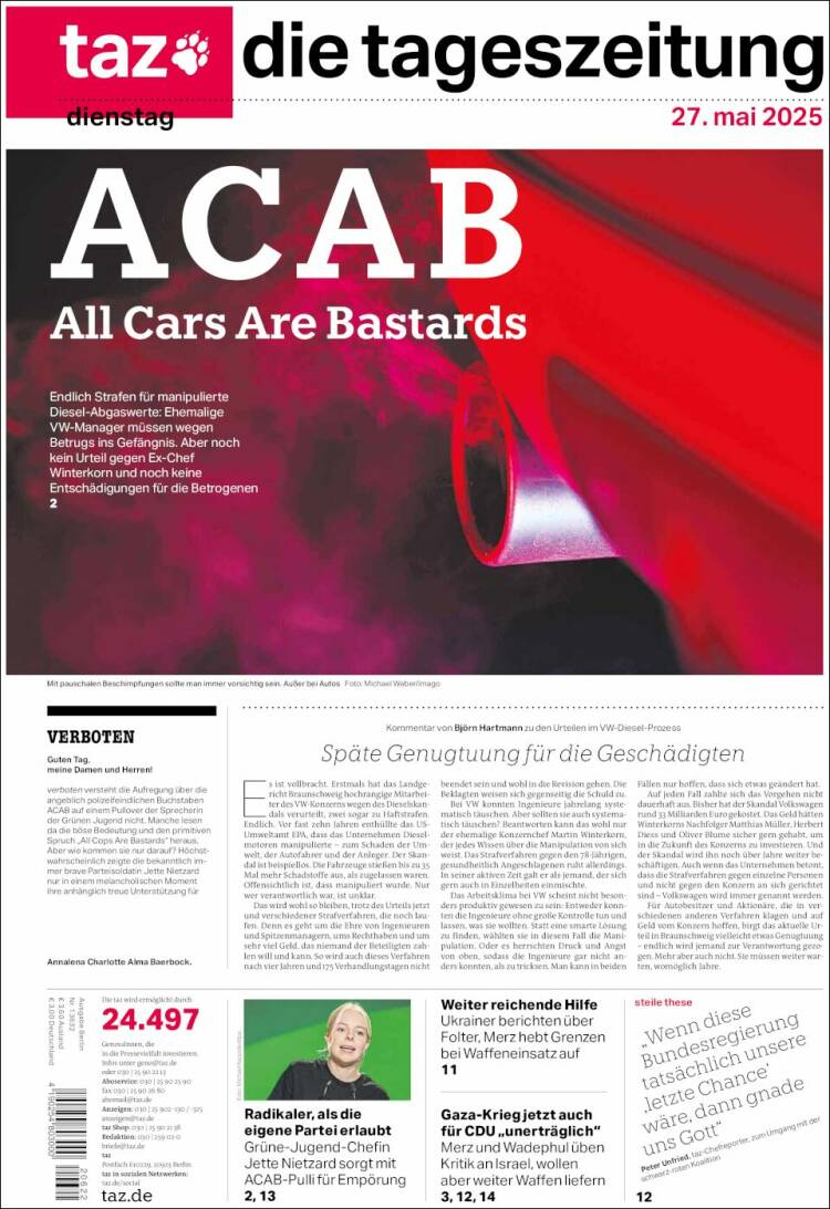 Portada de Die Tageszeitung (Germany)