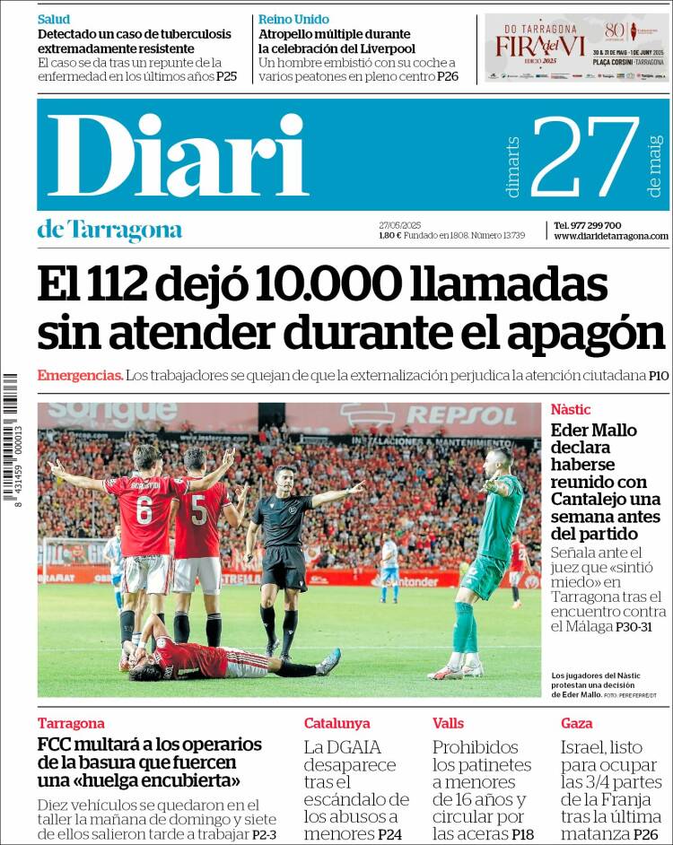 Portada de Diari de Tarragona (España)