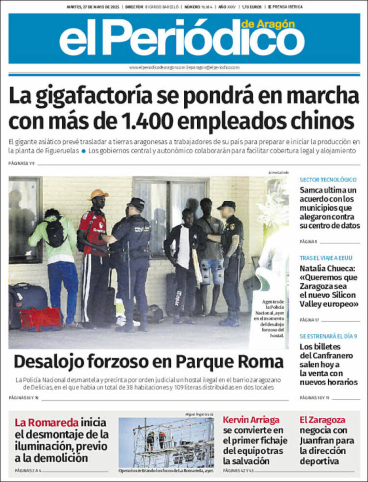 Portada de El Periódico de Aragón (España)
