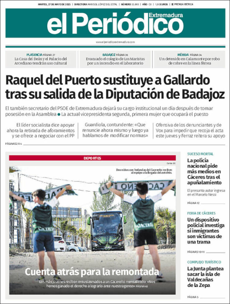 Portada de El Periódico de Extremadura (España)
