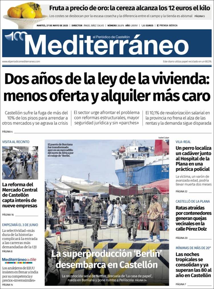 Portada de El Periódico Mediterraneo (España)