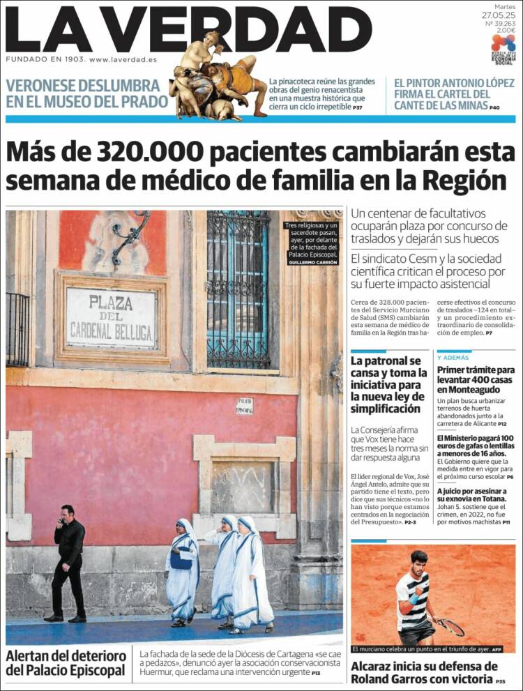 Portada de La Verdad de Murcia (España)