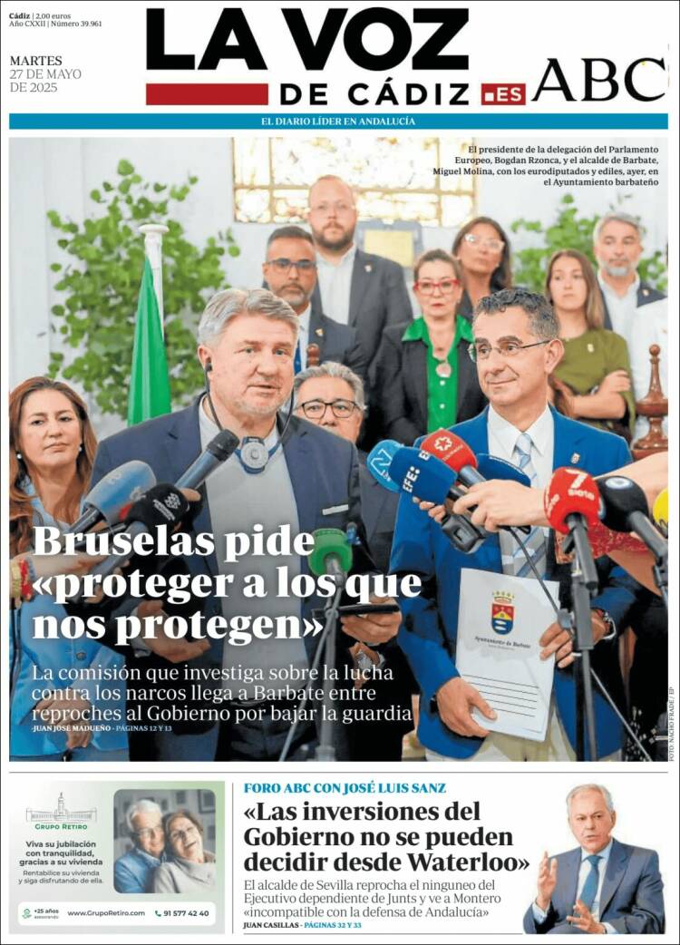 Portada de La Voz de Cádiz (España)