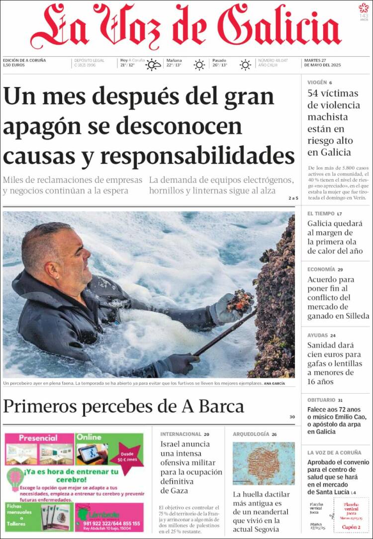 Portada de La Voz de Galicia (España)