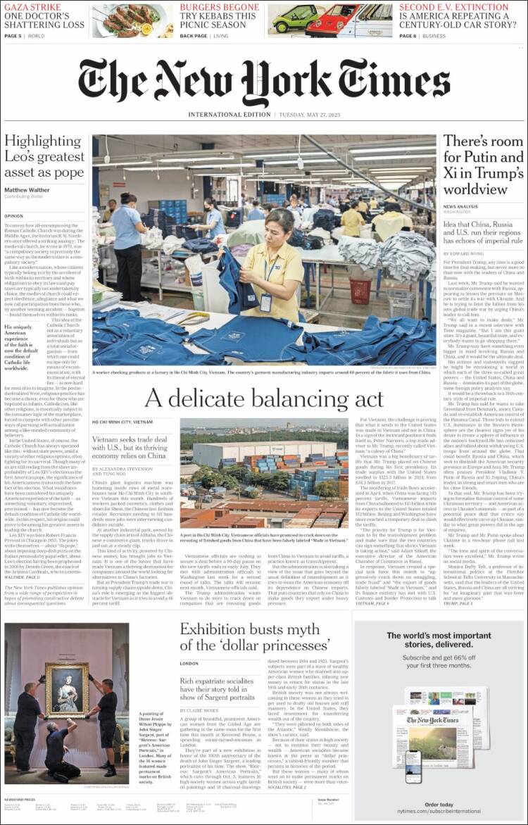 Portada de International New York Times (Europe)