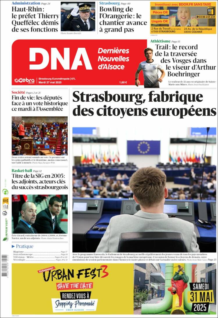 Portada de Les Dernières Nouvelles d'Alsace (France)